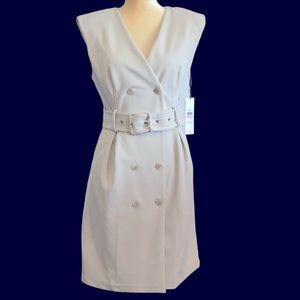 New Calvin Klein Double-Breasted Sleeveless Belted Dress.